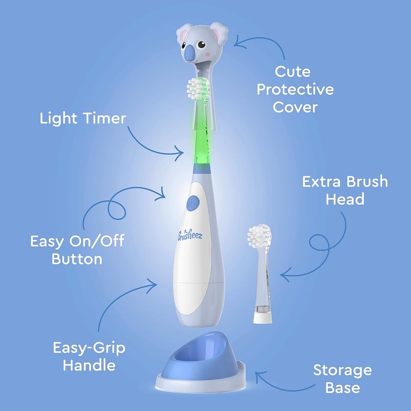 Brusheez Little Toddlers’ Sonic Toothbrush - Safe & Gentle Toothbrush for Ages 1-3 with Built-in, Light-Up 2-Minute Timer, Extra Brush Head, & Storage Base for First-Time Brushers (Kiwi The Koala) - Image 5